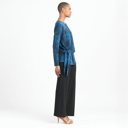Clara Sunwoo Trending - Crinkle Pleat - Blouson Overlay Side Tie Detail Top - Water Ripple-Cobalt - Final Sale!