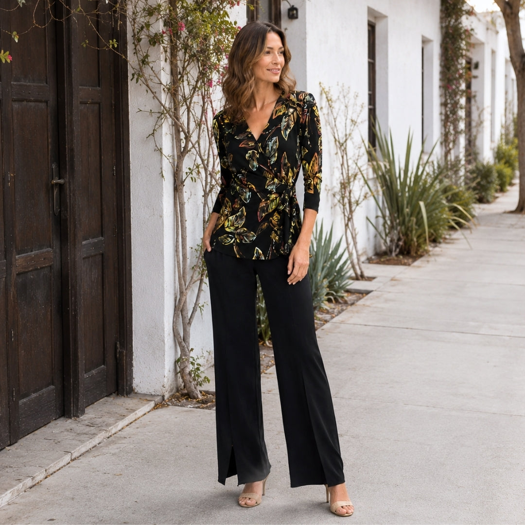 Clara Sunwoo Latest - Surplice Faux Wrap Side Tie Tunic - Leaf Colorburst - Final Sale!