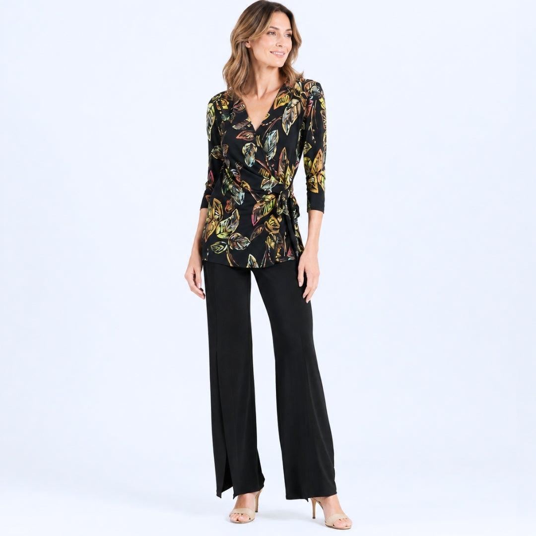 Clara Sunwoo Latest - Surplice Faux Wrap Side Tie Tunic - Leaf Colorburst - Final Sale!