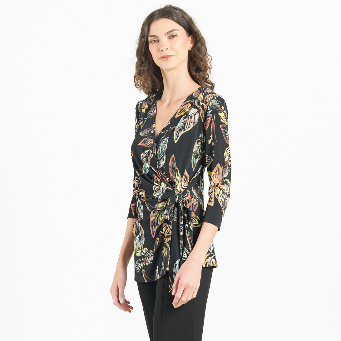 Clara Sunwoo Latest - Surplice Faux Wrap Side Tie Tunic - Leaf Colorburst - Final Sale!
