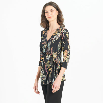 Clara Sunwoo Latest - Surplice Faux Wrap Side Tie Tunic - Leaf Colorburst - Final Sale!