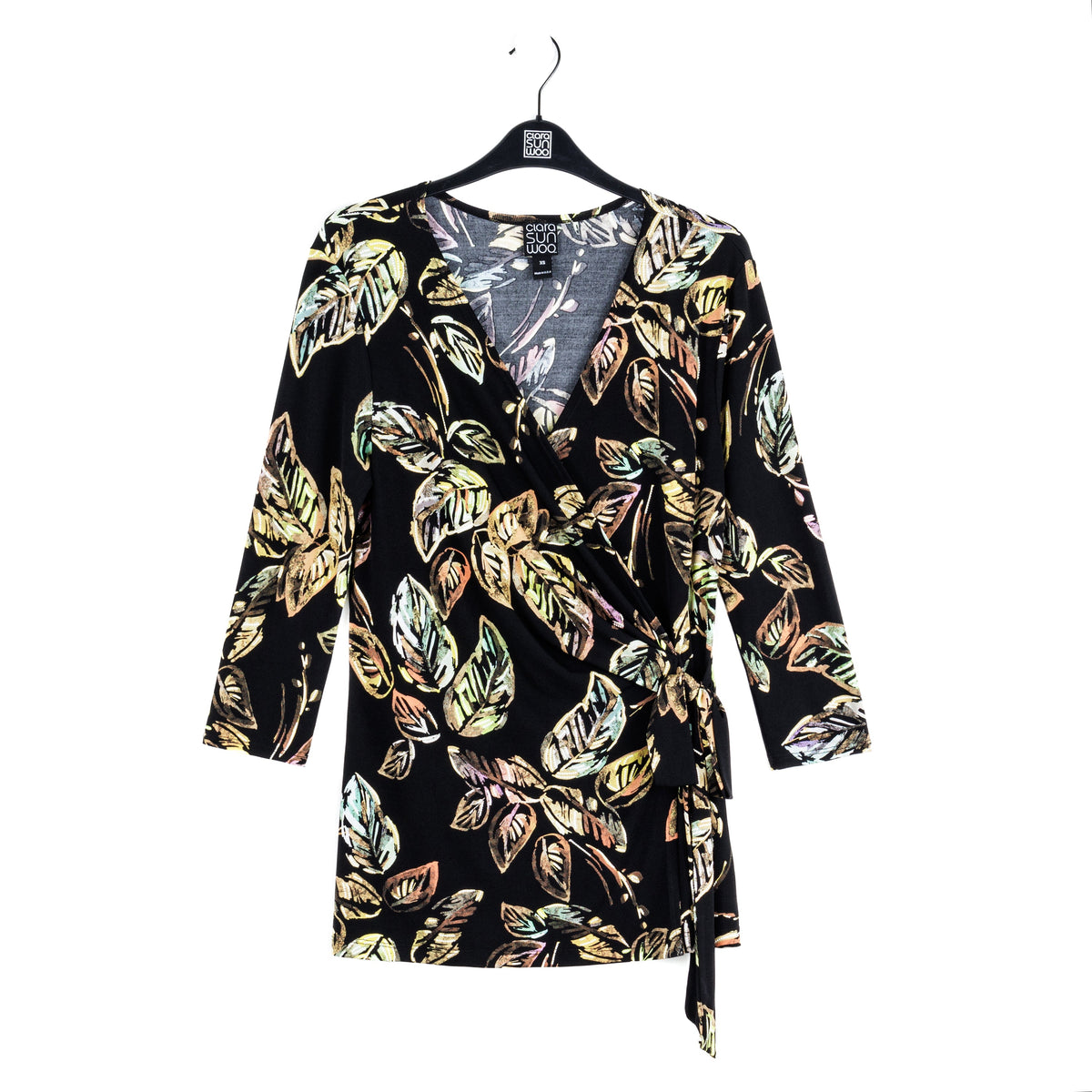 Clara Sunwoo Latest - Surplice Faux Wrap Side Tie Tunic - Leaf Colorburst - Final Sale!