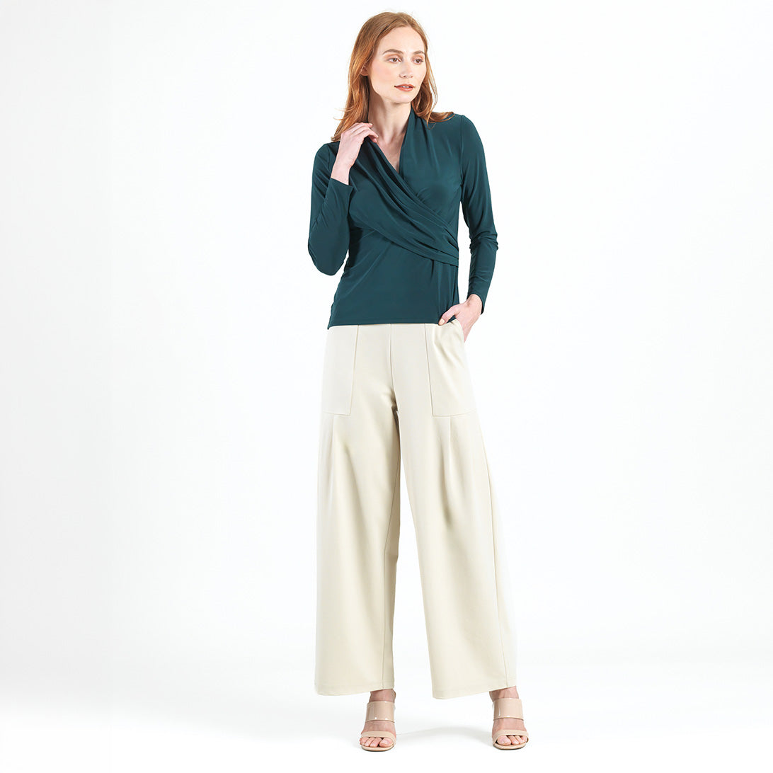 Clara Sunwoo Value - V-Neck Draped Pleat Top - Hunter Green - Final Sale
