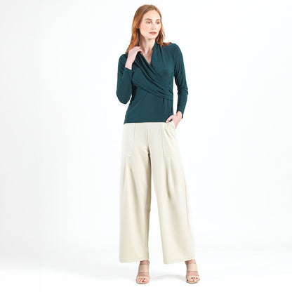 Clara Sunwoo Value - V-Neck Draped Pleat Top - Hunter Green - Final Sale