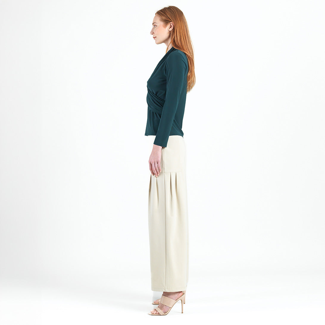 Clara Sunwoo Value - V-Neck Draped Pleat Top - Hunter Green - Final Sale