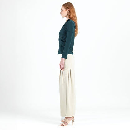 Clara Sunwoo Value - V-Neck Draped Pleat Top - Hunter Green - Final Sale