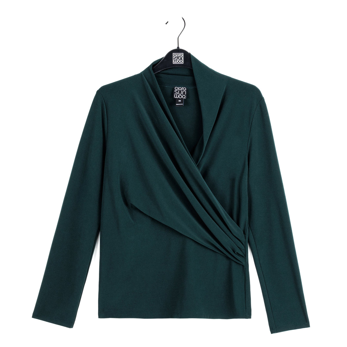 Clara Sunwoo Value - V-Neck Draped Pleat Top - Hunter Green - Final Sale