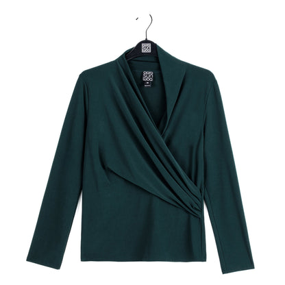 Clara Sunwoo Value - V-Neck Draped Pleat Top - Hunter Green - Final Sale