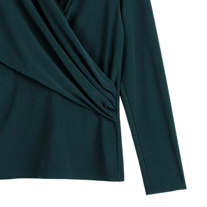 Clara Sunwoo Value - V-Neck Draped Pleat Top - Hunter Green - Final Sale