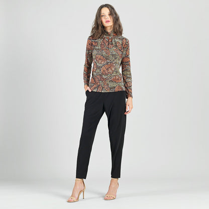 Clara Sunwoo Hot Sale - Mock Neck Pleated Detail Top - Mosaic Leaves - Final Sale!