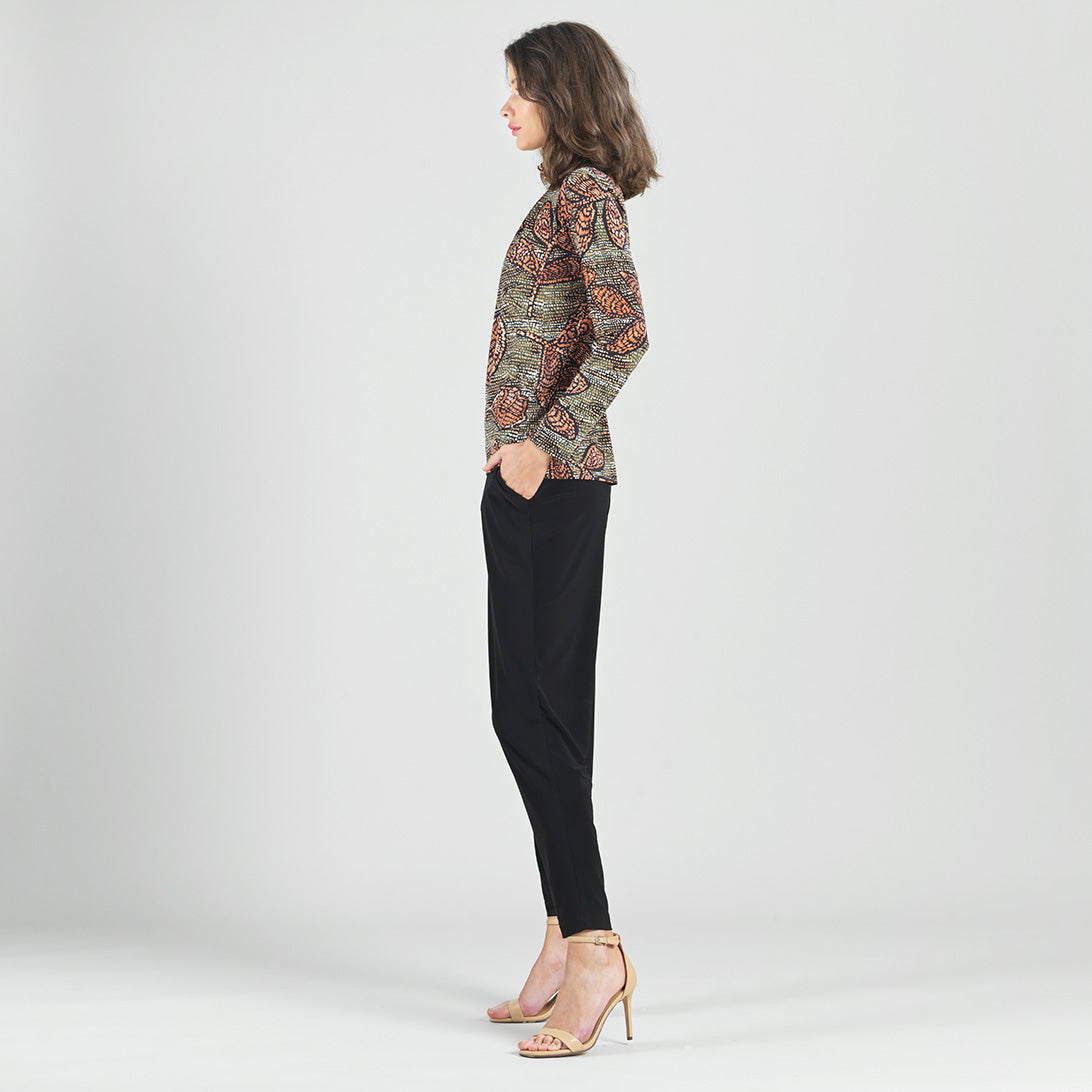 Clara Sunwoo Hot Sale - Mock Neck Pleated Detail Top - Mosaic Leaves - Final Sale!