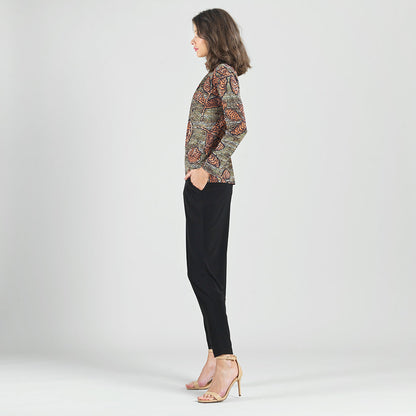 Clara Sunwoo Hot Sale - Mock Neck Pleated Detail Top - Mosaic Leaves - Final Sale!