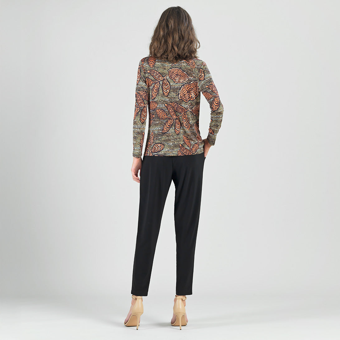 Clara Sunwoo Hot Sale - Mock Neck Pleated Detail Top - Mosaic Leaves - Final Sale!