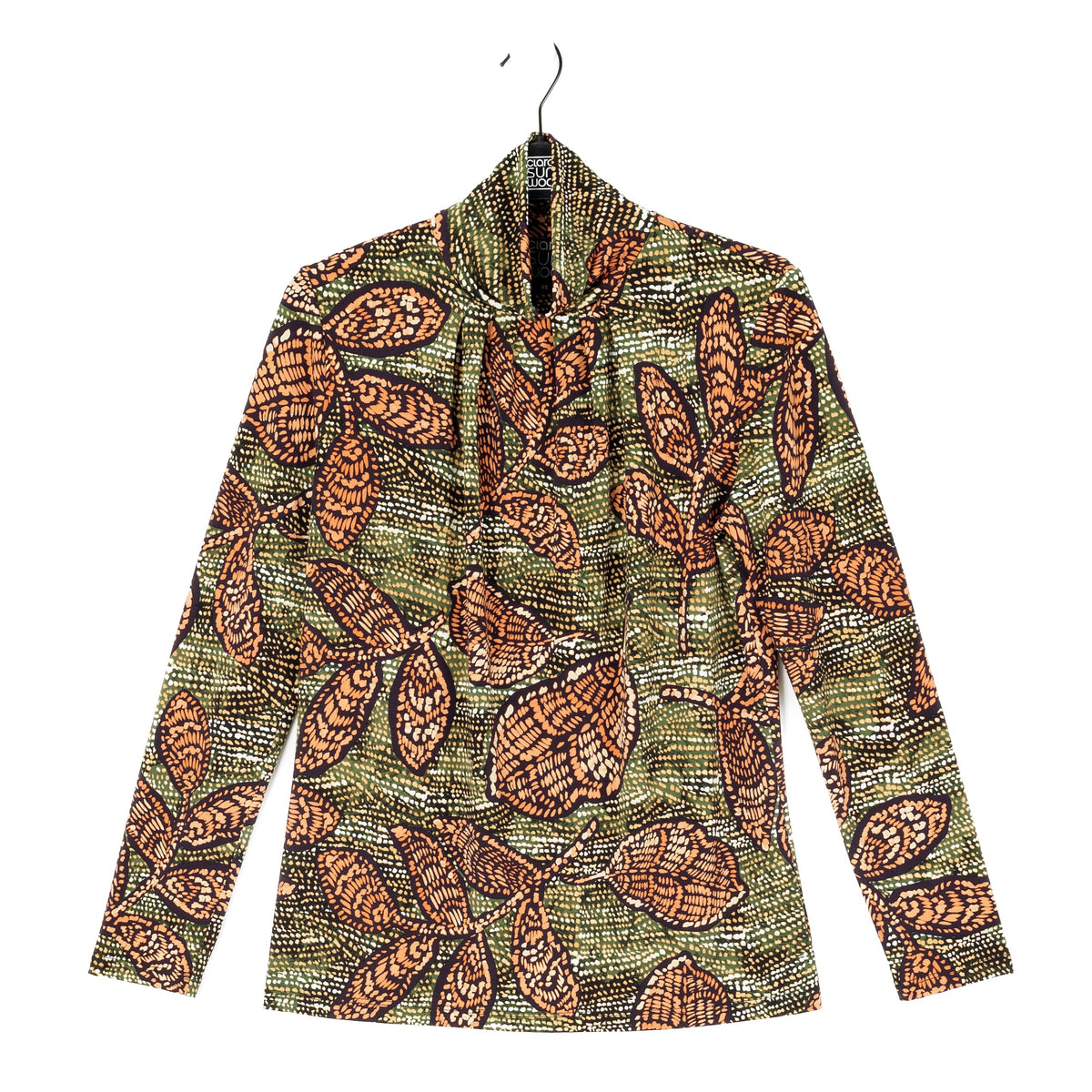 Clara Sunwoo Hot Sale - Mock Neck Pleated Detail Top - Mosaic Leaves - Final Sale!