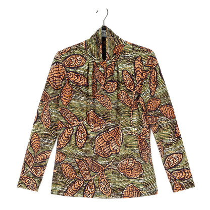Clara Sunwoo Hot Sale - Mock Neck Pleated Detail Top - Mosaic Leaves - Final Sale!