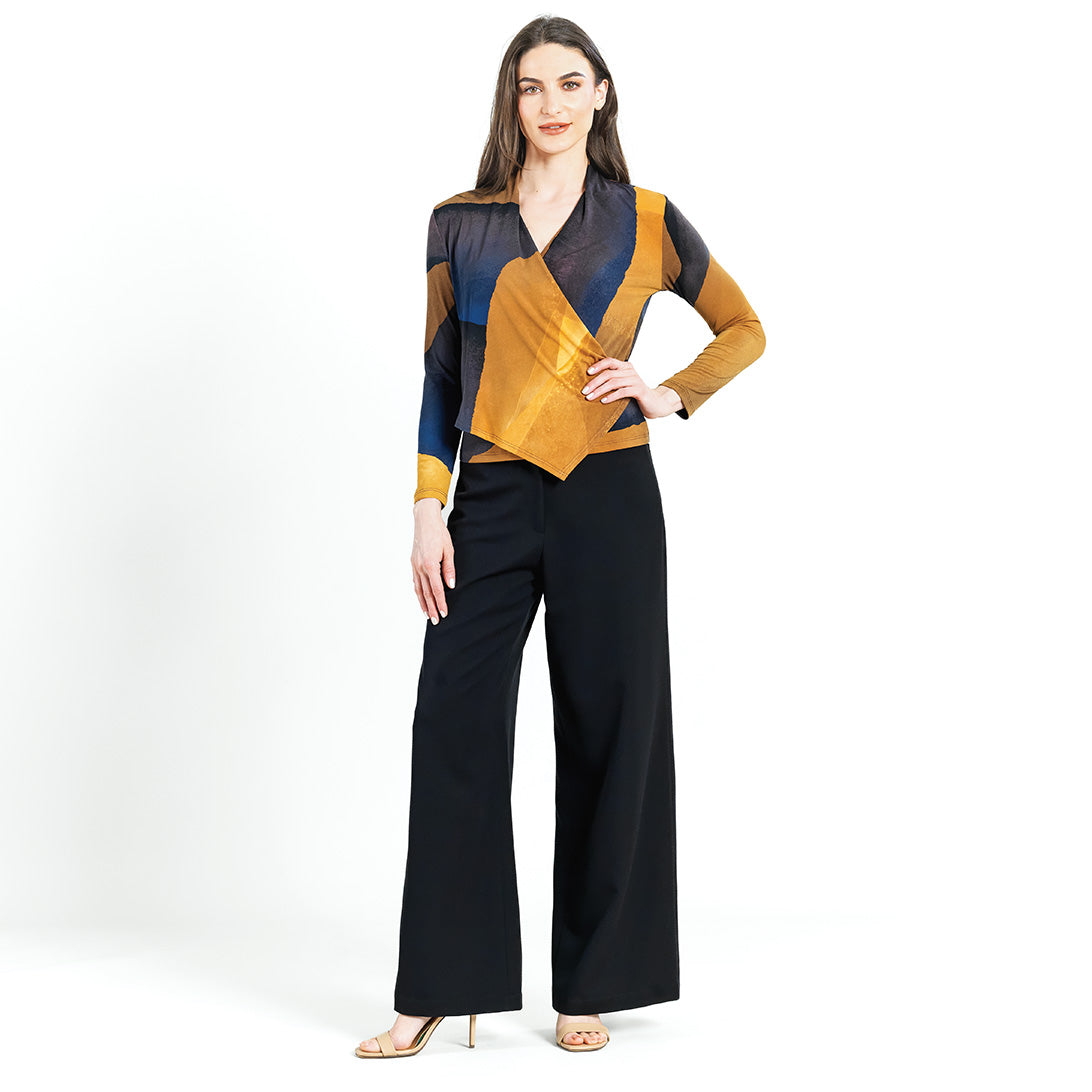 Clara Sunwoo Exclusive - Long Sleeve Crossover Faux Wrap Top - Tan Watercolor - Final Sale!
