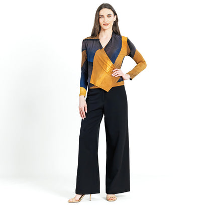 Clara Sunwoo Exclusive - Long Sleeve Crossover Faux Wrap Top - Tan Watercolor - Final Sale!