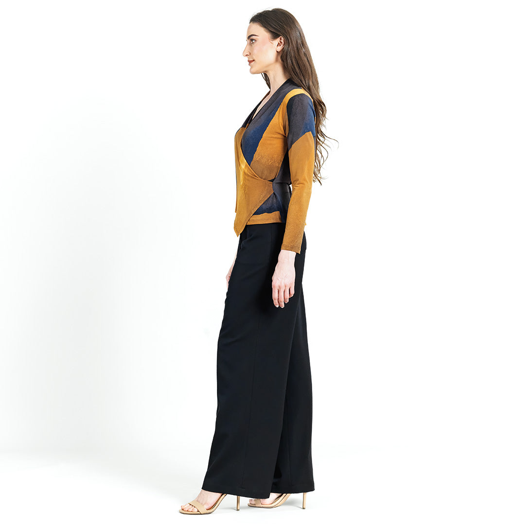 Clara Sunwoo Exclusive - Long Sleeve Crossover Faux Wrap Top - Tan Watercolor - Final Sale!