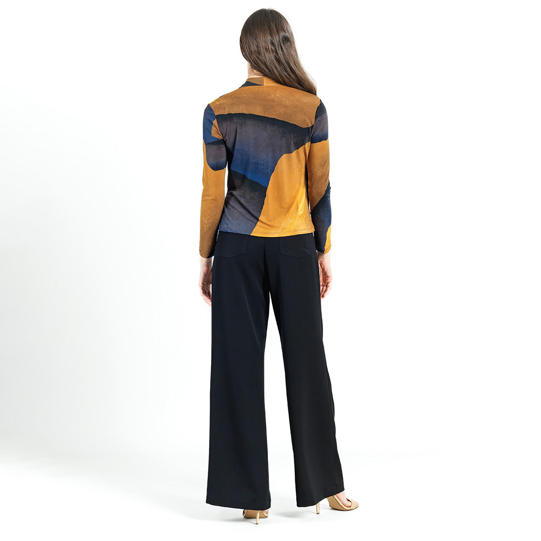 Clara Sunwoo Exclusive - Long Sleeve Crossover Faux Wrap Top - Tan Watercolor - Final Sale!