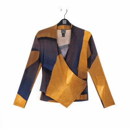 Clara Sunwoo Exclusive - Long Sleeve Crossover Faux Wrap Top - Tan Watercolor - Final Sale!