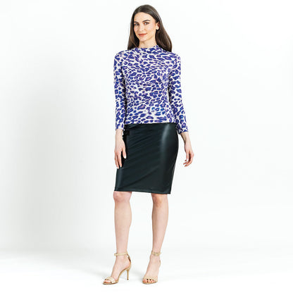 Clara Sunwoo Featured - Foil Knit - Draped Neck Side Ruched Top - Plum Cheetah - Final Sale!