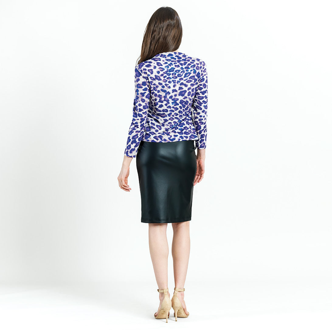 Clara Sunwoo Featured - Foil Knit - Draped Neck Side Ruched Top - Plum Cheetah - Final Sale!