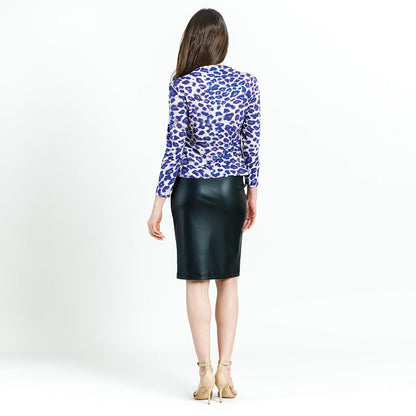 Clara Sunwoo Featured - Foil Knit - Draped Neck Side Ruched Top - Plum Cheetah - Final Sale!