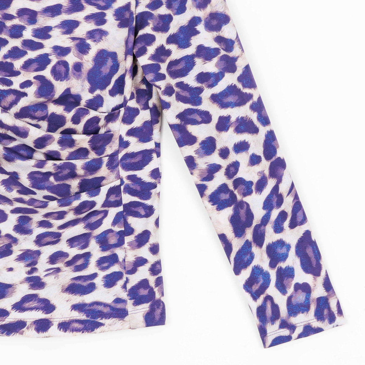 Clara Sunwoo Featured - Foil Knit - Draped Neck Side Ruched Top - Plum Cheetah - Final Sale!