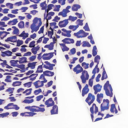 Clara Sunwoo Featured - Foil Knit - Draped Neck Side Ruched Top - Plum Cheetah - Final Sale!