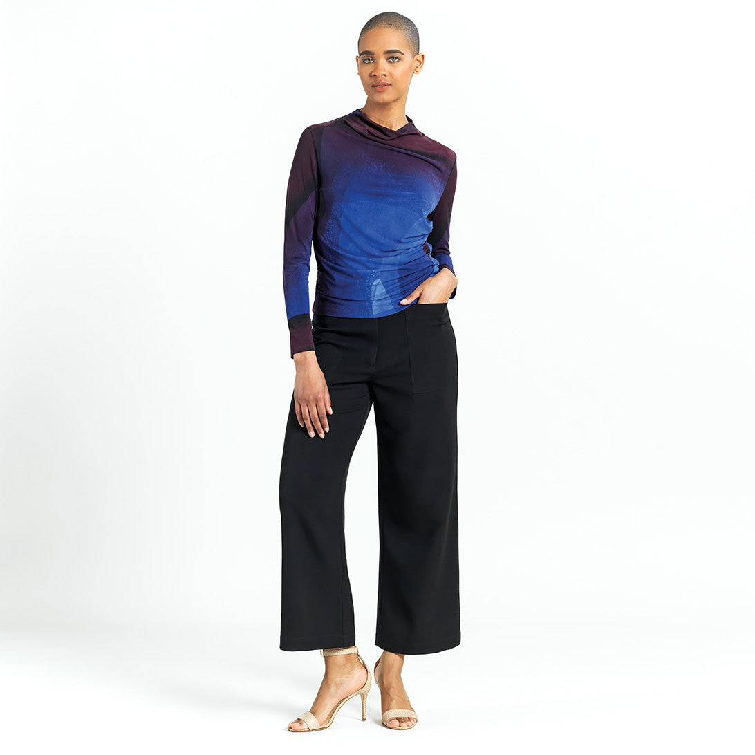 Clara Sunwoo New - Draped Neck Side Ruched Top - Purple Watercolor - Final Sale!