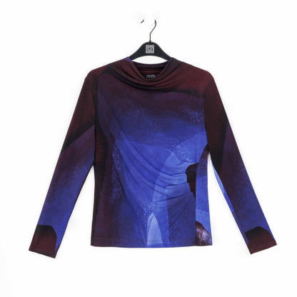 Clara Sunwoo New - Draped Neck Side Ruched Top - Purple Watercolor - Final Sale!