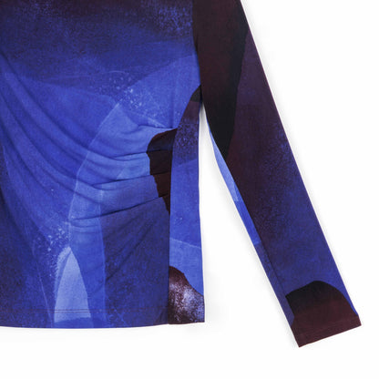 Clara Sunwoo New - Draped Neck Side Ruched Top - Purple Watercolor - Final Sale!