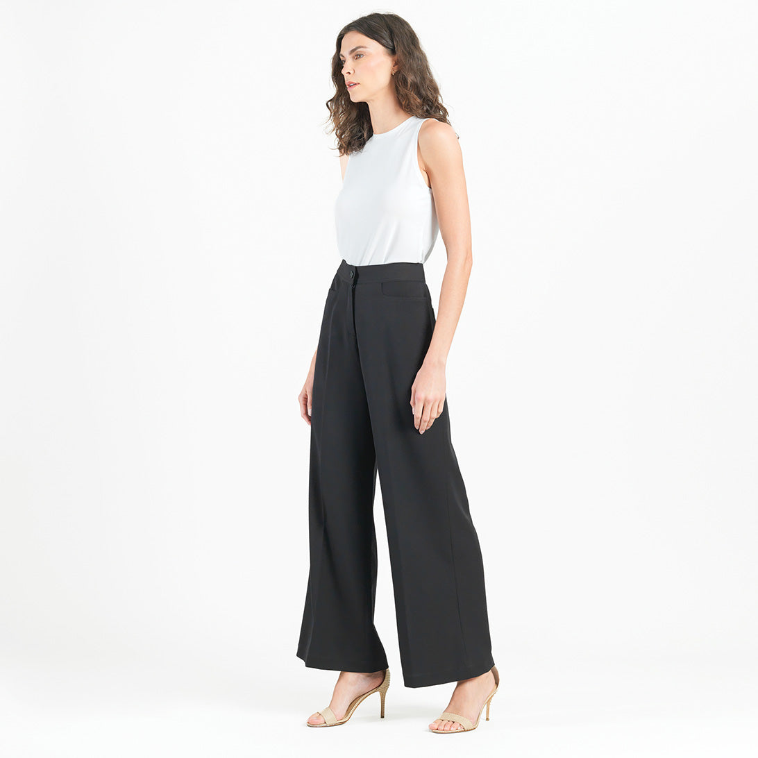 Clara Sunwoo Everyday - Woven Twill - Zip Closure Wide Leg Pocket Trouser - Black - Final Sale!