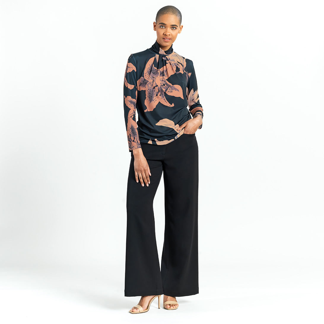 Clara Sunwoo Quality - Mock Neck Pleated Detail Top - Abstract Lily - Final Sale
