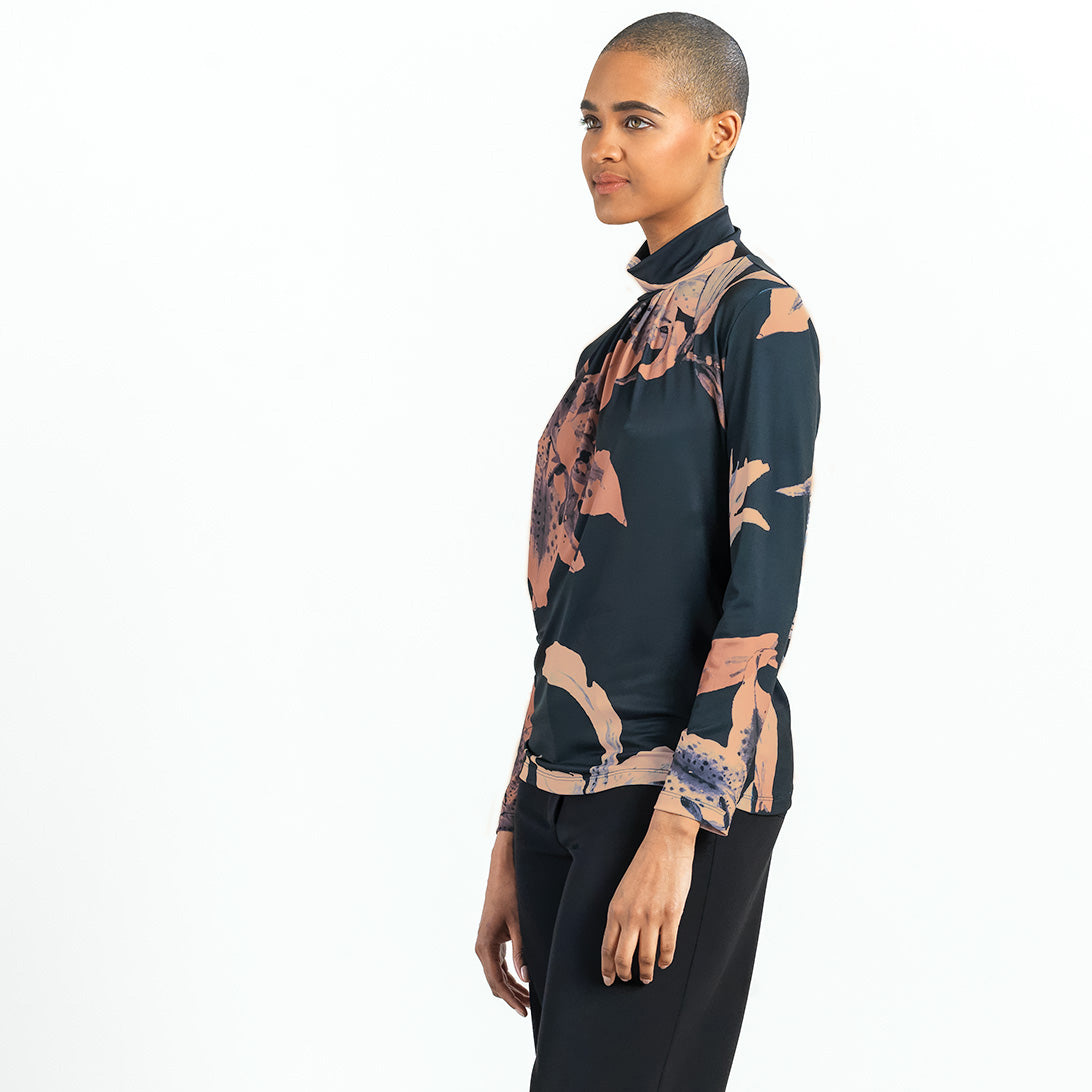 Clara Sunwoo Quality - Mock Neck Pleated Detail Top - Abstract Lily - Final Sale