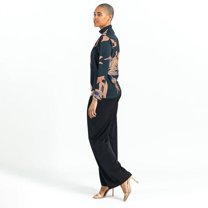 Clara Sunwoo Quality - Mock Neck Pleated Detail Top - Abstract Lily - Final Sale
