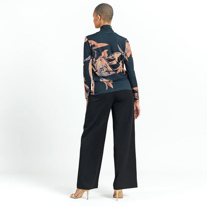 Clara Sunwoo Quality - Mock Neck Pleated Detail Top - Abstract Lily - Final Sale