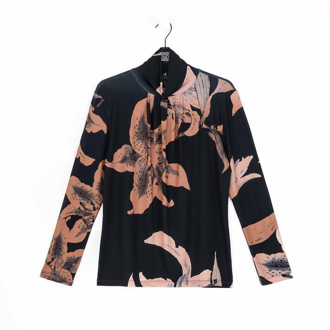 Clara Sunwoo Quality - Mock Neck Pleated Detail Top - Abstract Lily - Final Sale