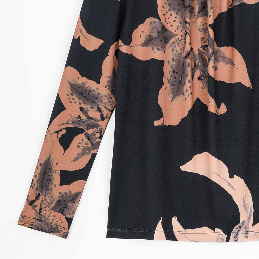 Clara Sunwoo Quality - Mock Neck Pleated Detail Top - Abstract Lily - Final Sale