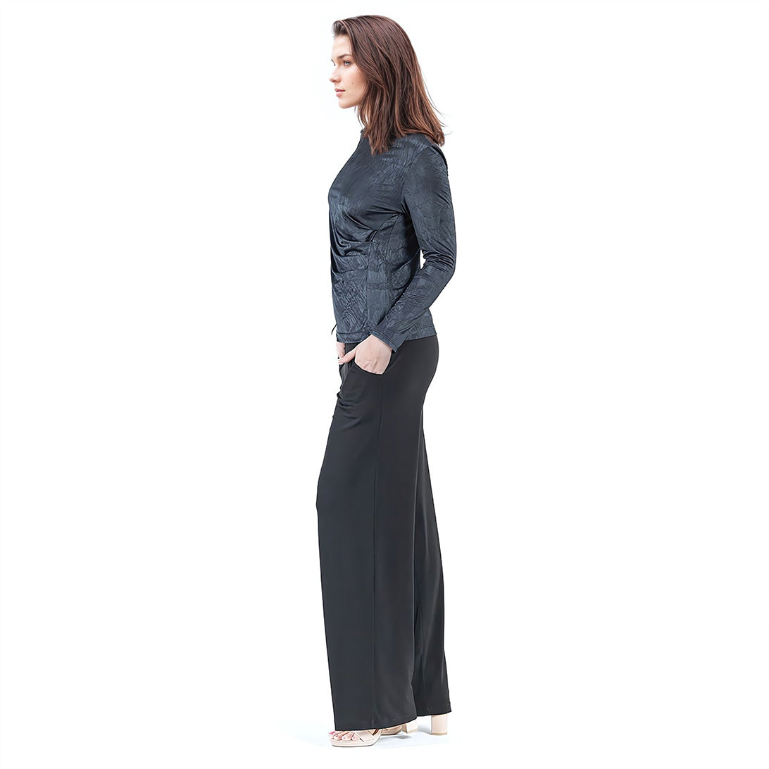 Clara Sunwoo Everyday - Crushed Silk Knit - Draped Neck Side Ruched Top - Black - Final Sale!