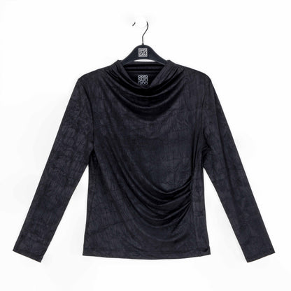 Clara Sunwoo Everyday - Crushed Silk Knit - Draped Neck Side Ruched Top - Black - Final Sale!