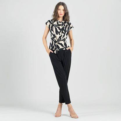 Clara Sunwoo Customer Favorite - Drape Neck Loop Front Top - Leaf Shadow - Final Sale