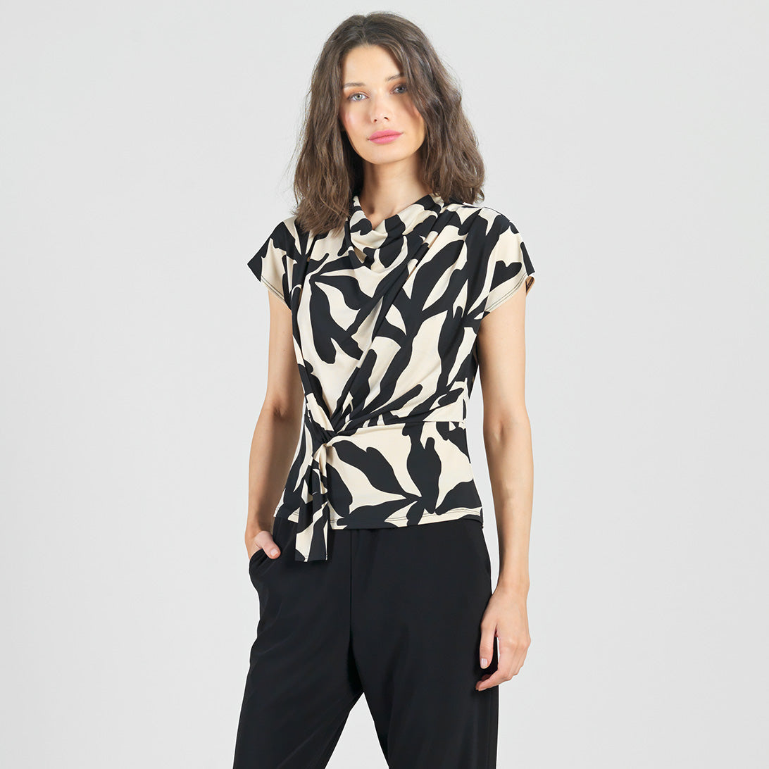 Clara Sunwoo Customer Favorite - Drape Neck Loop Front Top - Leaf Shadow - Final Sale