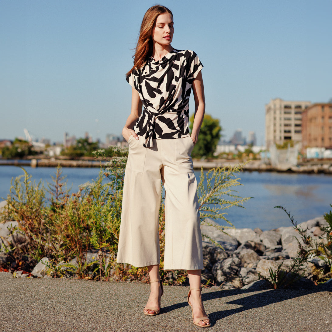 Clara Sunwoo Customer Favorite - Drape Neck Loop Front Top - Leaf Shadow - Final Sale