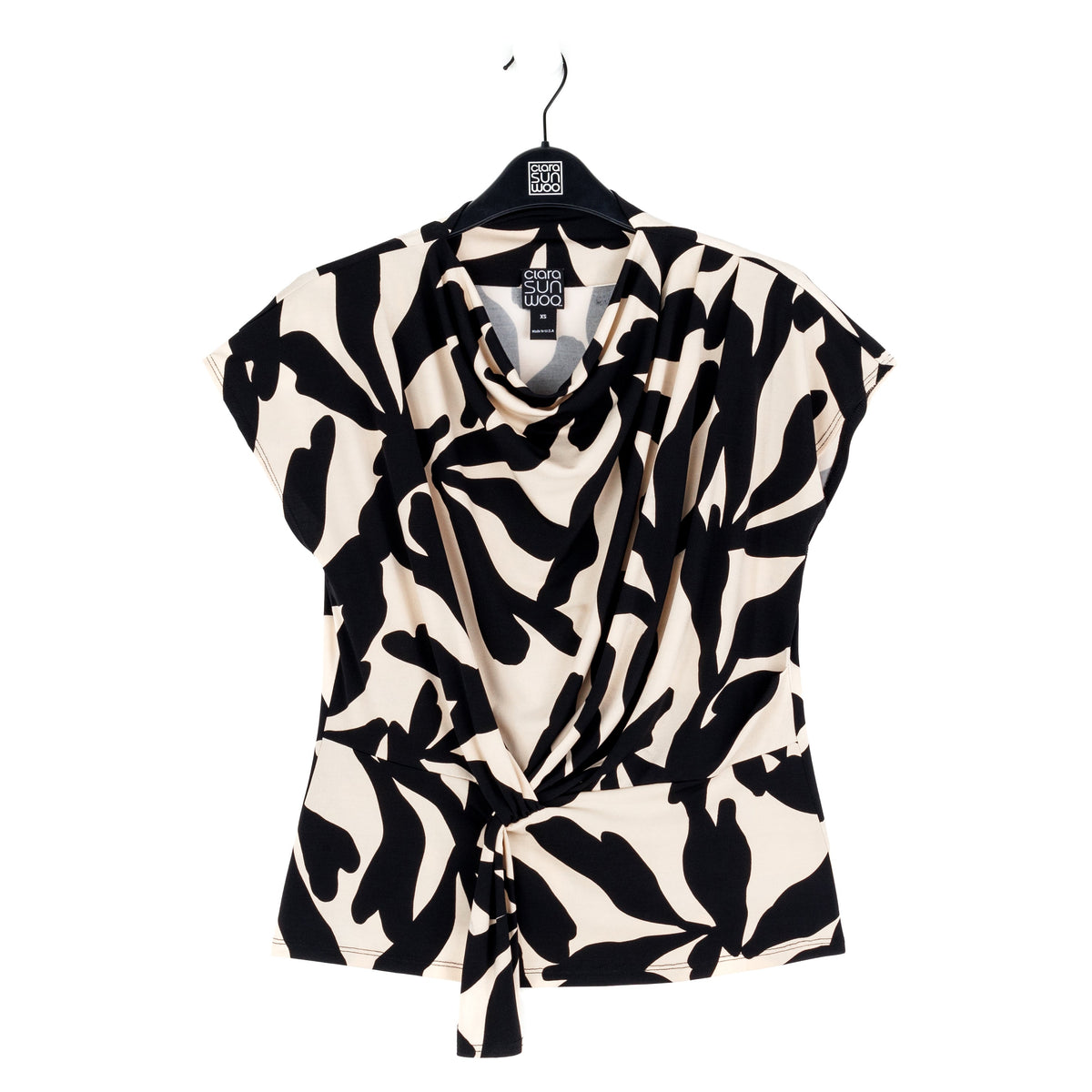 Clara Sunwoo Customer Favorite - Drape Neck Loop Front Top - Leaf Shadow - Final Sale