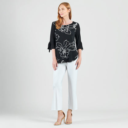 Clara Sunwoo Top Pick - Crepe Knit - Tie Cuff Curved Hem Tunic - Blossom Sketch - Final Sale