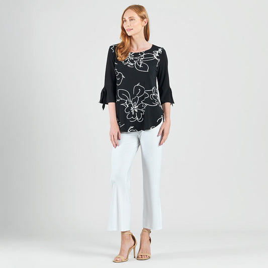 Clara Sunwoo Top Pick - Crepe Knit - Tie Cuff Curved Hem Tunic - Blossom Sketch - Final Sale