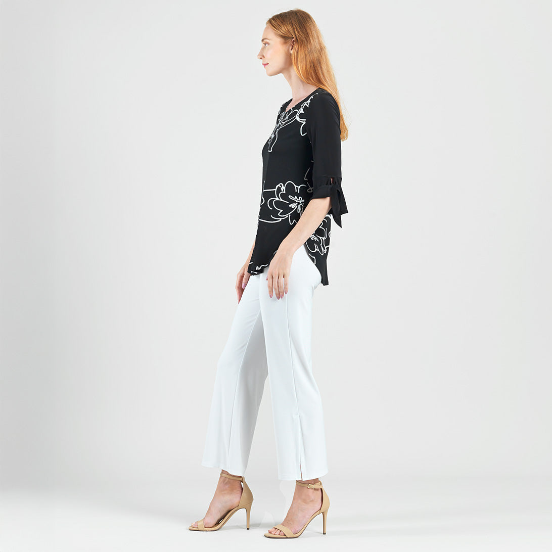 Clara Sunwoo Top Pick - Crepe Knit - Tie Cuff Curved Hem Tunic - Blossom Sketch - Final Sale