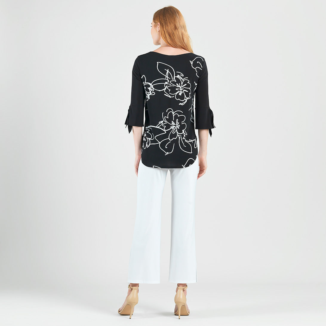 Clara Sunwoo Top Pick - Crepe Knit - Tie Cuff Curved Hem Tunic - Blossom Sketch - Final Sale