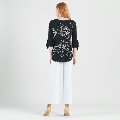 Clara Sunwoo Top Pick - Crepe Knit - Tie Cuff Curved Hem Tunic - Blossom Sketch - Final Sale